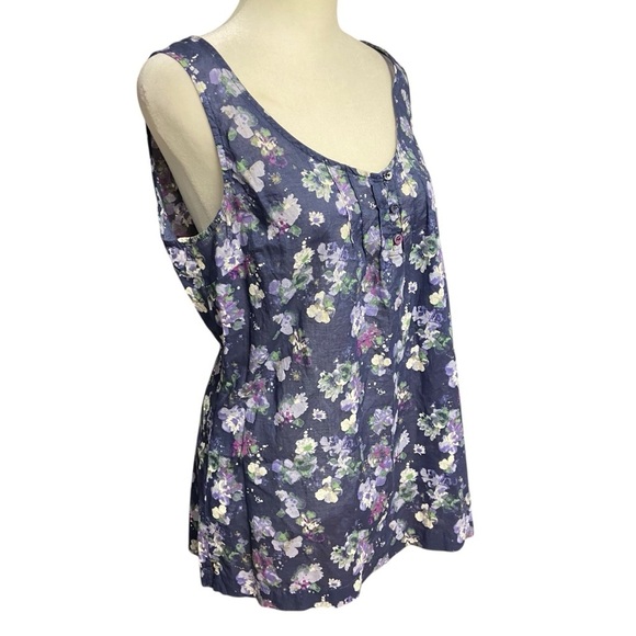 Eddie Bauer Women’s Sleeveless Blouse Size S Navy Floral Cotton Summer Spring - Picture 4 of 10
